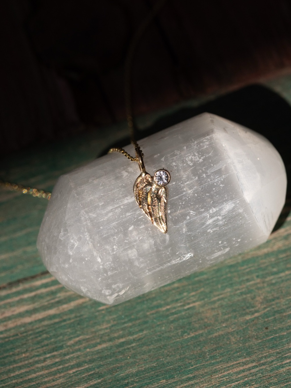 14k gold handmade wing necklace